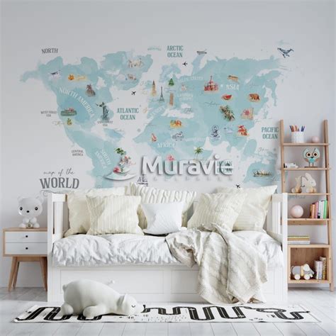 Adventure Kids World Map Wallpaper Mural Silk Interiors Wallpaper