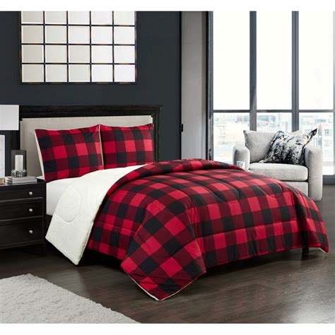 Mainstays Plaid Polyesterflannelsherpa Bed Blankets Fullqueen Red