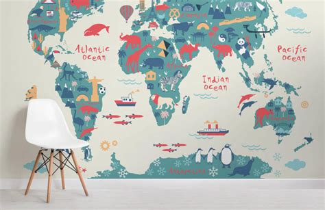 Kids World Map Wallpaper Mural Murals Wallpaper