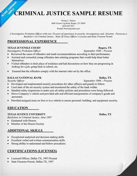 On the website you will find samples as well as cv templates and models that can be downloaded free of charge. Criminal Justice Resume Sample - #Law (resumecompanion.com ...