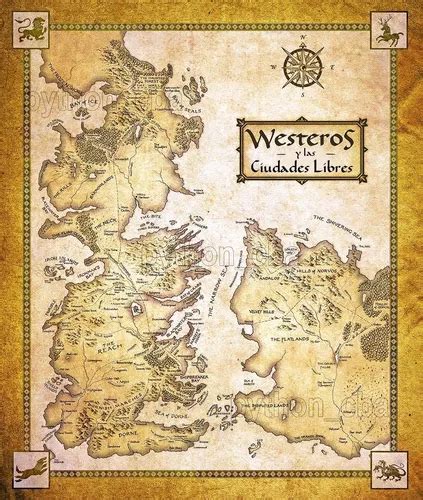 Cuadro Mapa Westeros Y Las Ciudades Libres Juego De Tronos