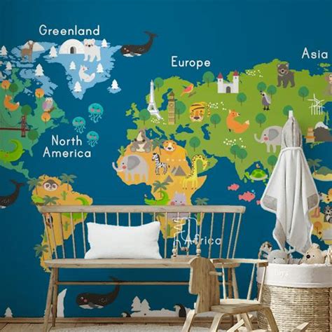 Buy Kids World Map Wallpaper Mural For All Children Room Decor