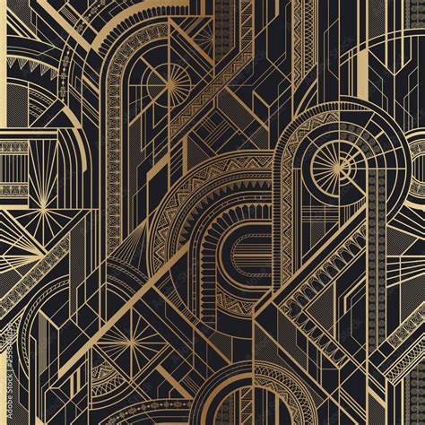 Seamless Art Deco Geometric Gold And Black Pattern Stock Vector Adobe