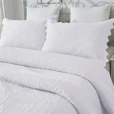 Brandream White Quilt Set Queen Size Cotton Vintage Farmhouse Comforter