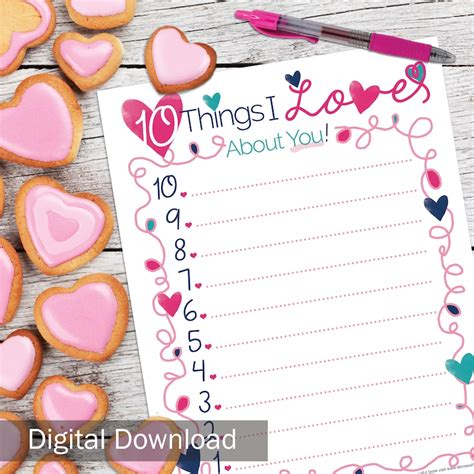 10 Things I Love About You List Printable Digital Downloads Etsy