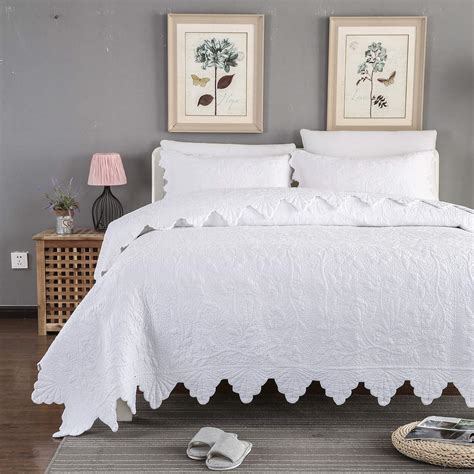 Brandream White Quilts Set Queen Size Bedspreads Farmhouse Bedding 100