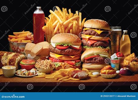 Various Fast Food Products And Drinks Stock Illustration