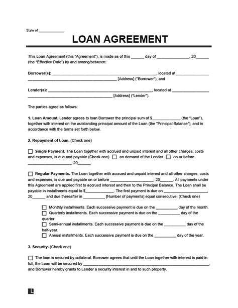 Free Loan Agreement Templates PDF Word