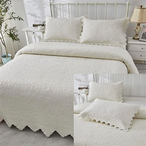 Brandream 5 Piece Cream White Quilts Set Queen Size