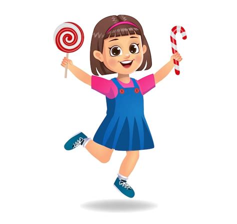 Premium Vector Cute Girl Child Eat Candy Isolated