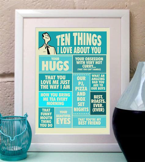 Ten Things I Love About You Print For Him By Teaonesugar