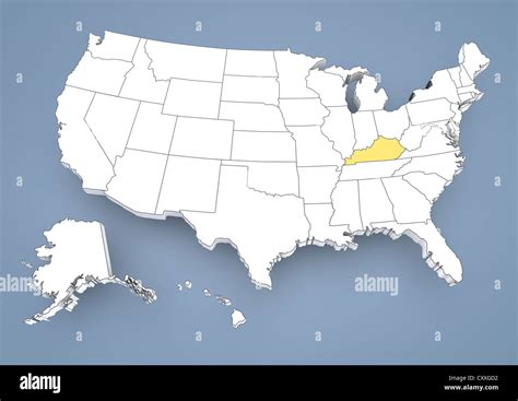 Kentucky Ky Highlighted On A Contour Map Of Usa United States Of