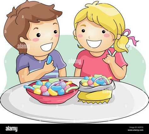 Illustration Of Little Kids Eating Gummy Candies Stock Photo Alamy