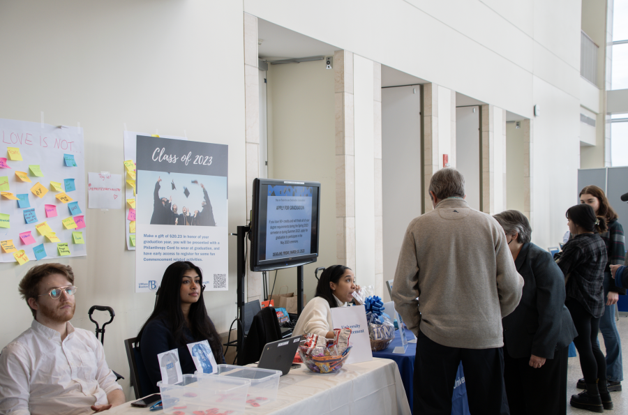 Seniors enjoying the 100-day countdown festivities in the campus center. Photo by Caitlin Feest (She/Her) / Mass Media Staff.&#160;