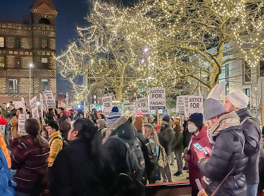 Students attending the Rally for Sayed Faisal in Cambridge. Photo courtesy of James Cerone/ Mass Media Staff. &#160;