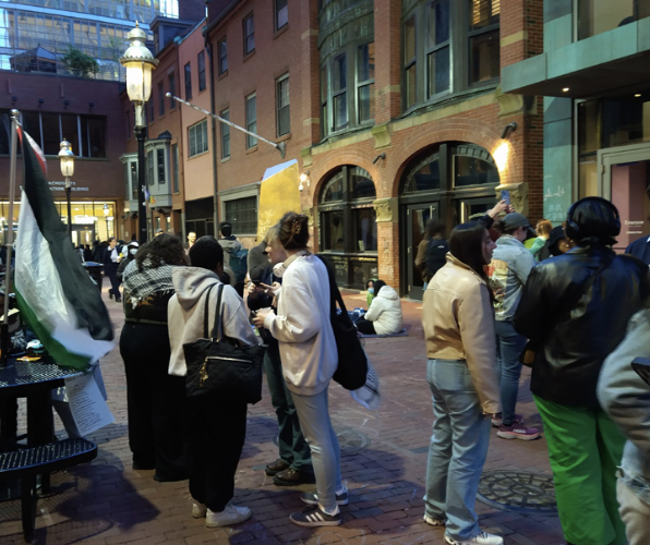 Students gather at Emerson College’s encampment for Palestine on Thursday, Photo submitted by Elijah Horwath / Mass Media Staff.