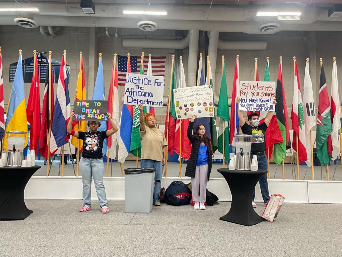 Members of the UMass Boston community stand in solidarity with Africana Studies at the protest held on April 5. Photo submitted by protester.