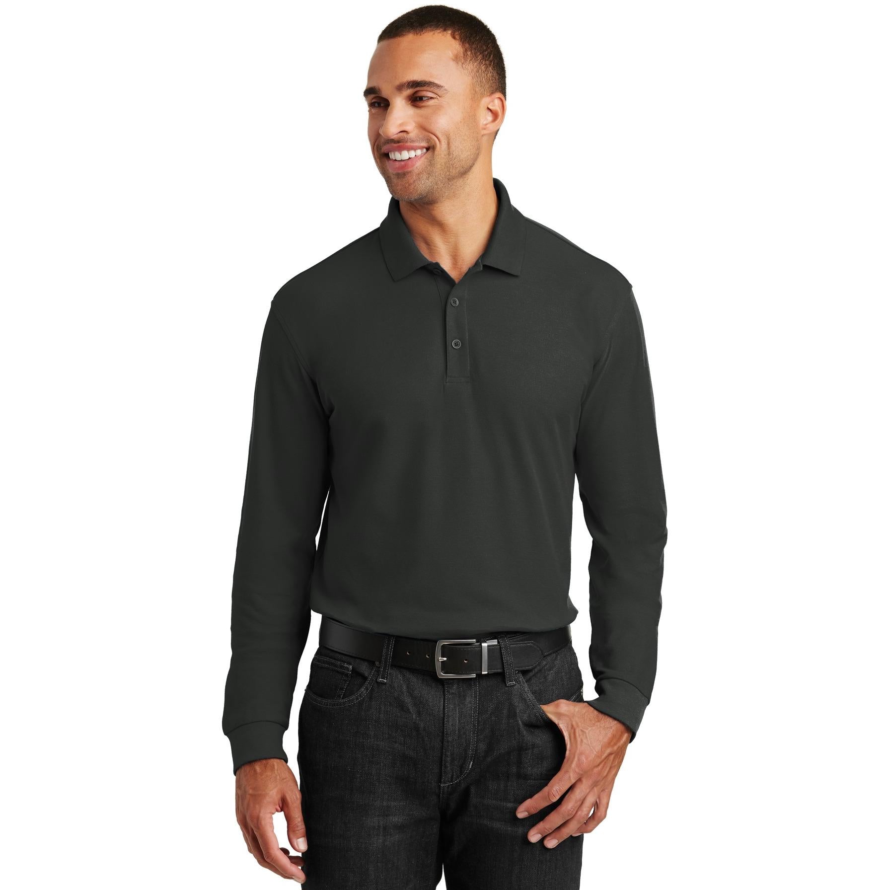 100% Poly Pique Tactical Long Sleeve Polo Shirt 