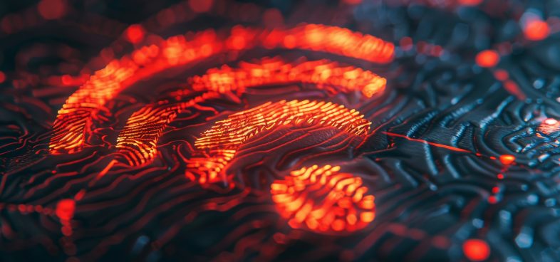 A glowing red wifi symbol across a textured black background.