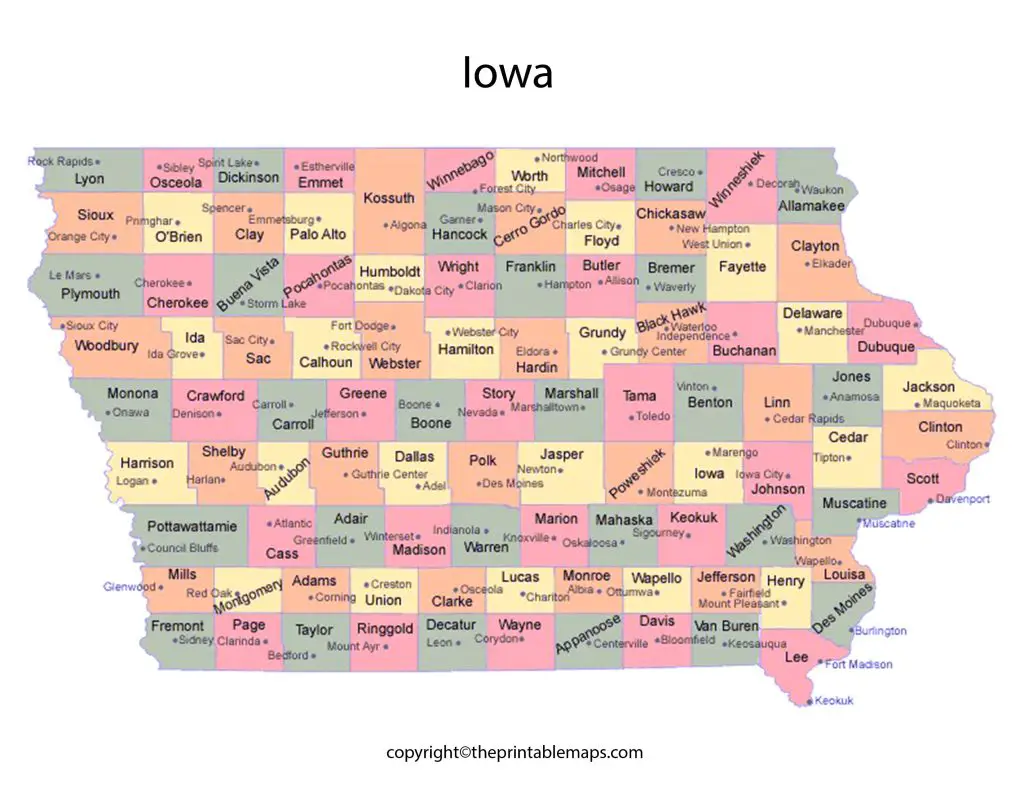 Iowa County Map | County Map of Iowa with Cities