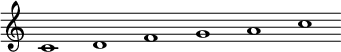 
 \relative c'  {\override Score.BarLine.stencil = ##f \override Score.TimeSignature.stencil = ##f c1 d f g a c}
