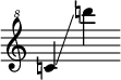 
     {
       \override SpacingSpanner.strict-note-spacing = ##t
       \set Score.proportionalNotationDuration = #(ly:make-moment 1/8)
       \clef "treble^8" \omit Score.TimeSignature
       \relative c''{c!4 \glissando d''!}
     }
   