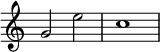  \relative c' { \override Score.TimeSignature #'stencil = ##f g'2 e'2 c1 } 