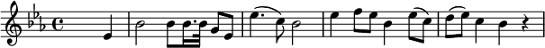 {\key es \major \time 4/4 \skip2. es'4 bes'2 bes'8 bes'16. bes'32 g'8 es' es''4.( c''8)  bes'2 es''4 f''8 es'' bes'4 es''8( c'') d''( es'') c''4 bes' r4}