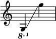 
{
    \override Score.SpacingSpanner.strict-note-spacing = ##t
    \set Score.proportionalNotationDuration = #(ly:make-moment 1/8)
    \override Score.TimeSignature #'stencil = ##f
    \relative c {
        \time 2/4
        \ottava #-1 g4 \glissando \ottava #0 g'''
    }
}
