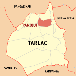 Mapa han Tarlac nga nagpapakita han kahamutang han Paniqui