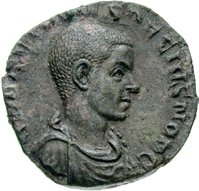 Portret van Herennius Etruscus op een sestertius. (Foto met toestemming van Classical Numismatic Group, Inc. (CNG))