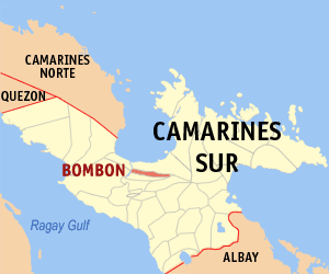 Mapa sa Camarines Sur nga nagapakita kon asa nahamutangan ang Bombon