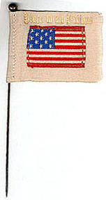 White-bordered US flag. Banner reads "Peace to All Nations".