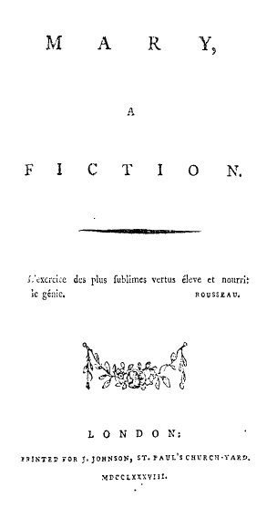 <i>Mary: A Fiction</i> 1788 novel by Mary Wollstonecraft