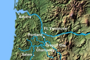 Vancouver is on the Columbia River between two mountain ranges.