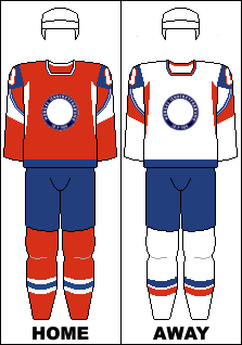 Landslagets hjemme- og bortedrakter som har blitt brukt under ishockey-VM fra 2009 til 2013.