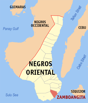 Mapa han Negros Oriental nga nagpapakita kon hain an Zamboanguita