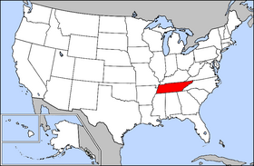 Map of the United States with Tennessee highlighted