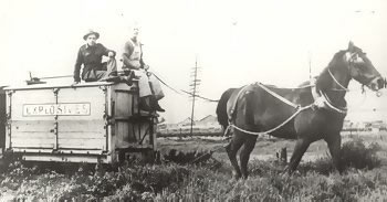 Horse-drawn explosives carrying wagon in the Dry Creek Explosive Magazine in South Australia