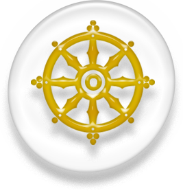 An eight-spoked wheel, the symbol of Buddhism