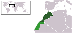 Locatie van Marokko (mèt Westeleke Sahara in 't liechgreun)