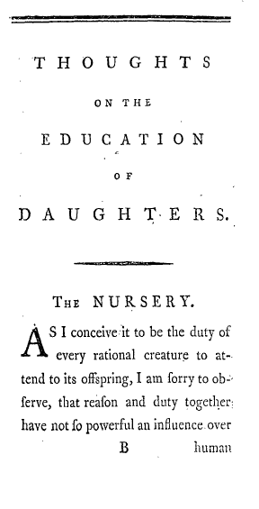 <i>Thoughts on the Education of Daughters</i> 1787 book by Mary Wollstonecraft