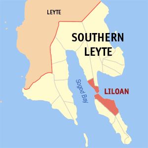 Mapa sa Habagatang Leyte nga nagpakita kon asa nahimutang ang Liloan