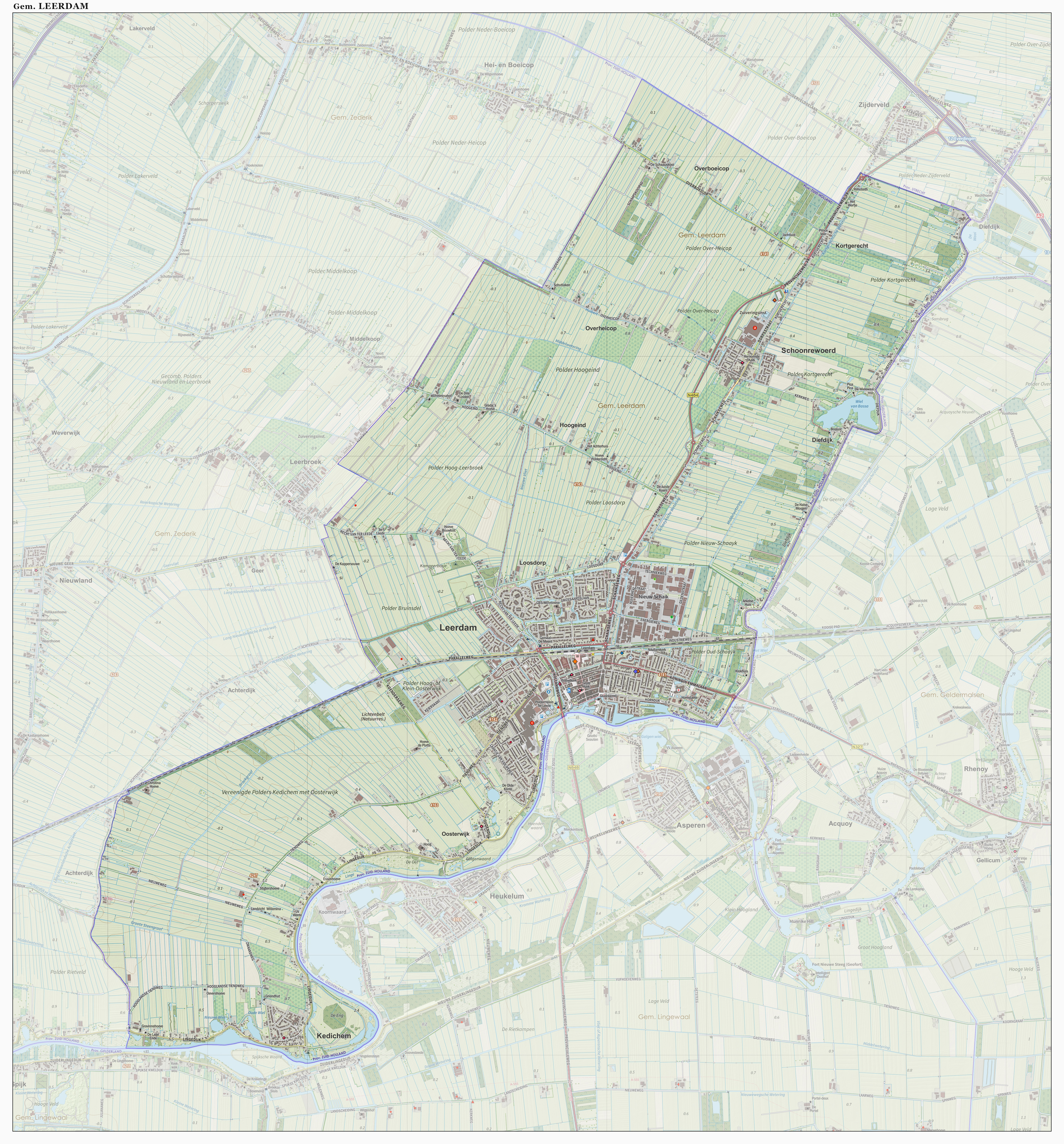 Dutch Topographic map of the municipality of Leerdam, June 2015