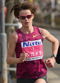 Tetjana op weg naar haar derde overwinning bij de marathon van Osaka in 2015