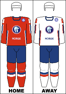 Landslagets hjemme- og bortedrakter som ble brukt under ishockey-VM fra 2006 til 2008.