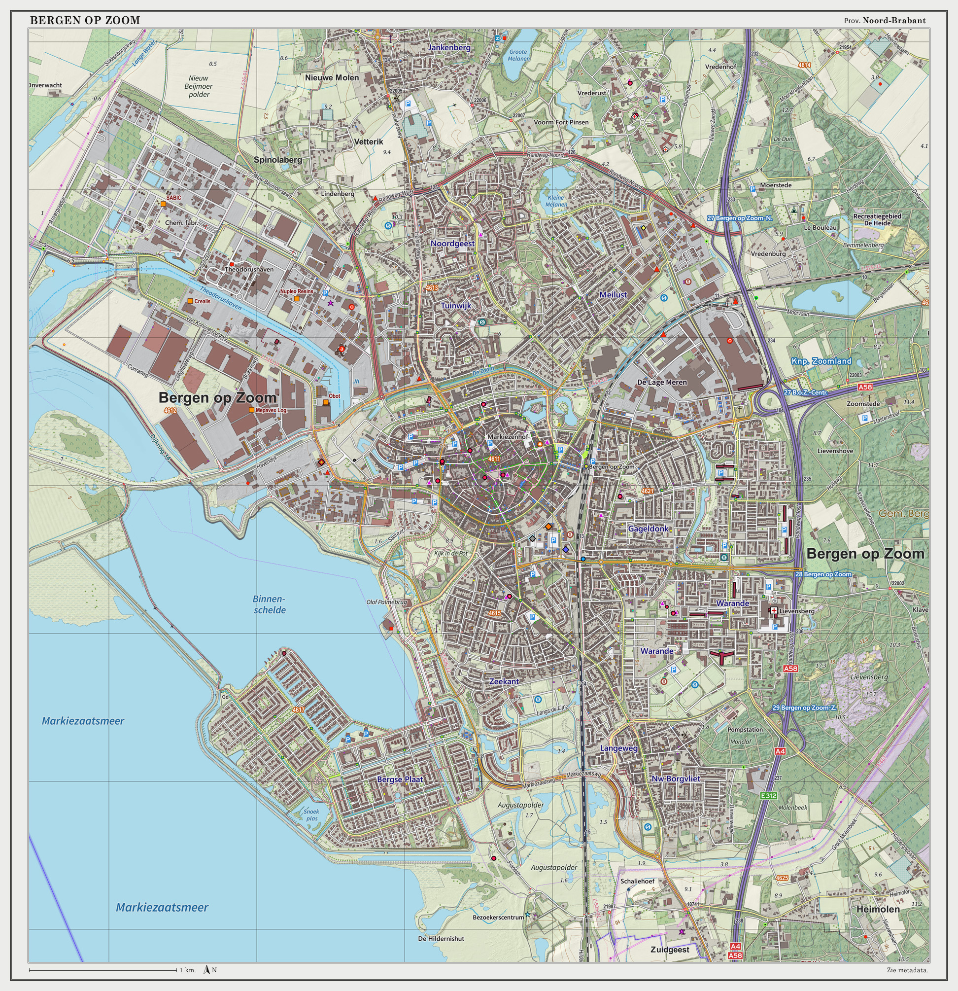 Topographic map of Bergen op Zoom, March 2014