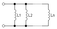 Schema di più induttori in parallelo. Ognuno di essi è sottoposto alla stessa differenza di potenziale.