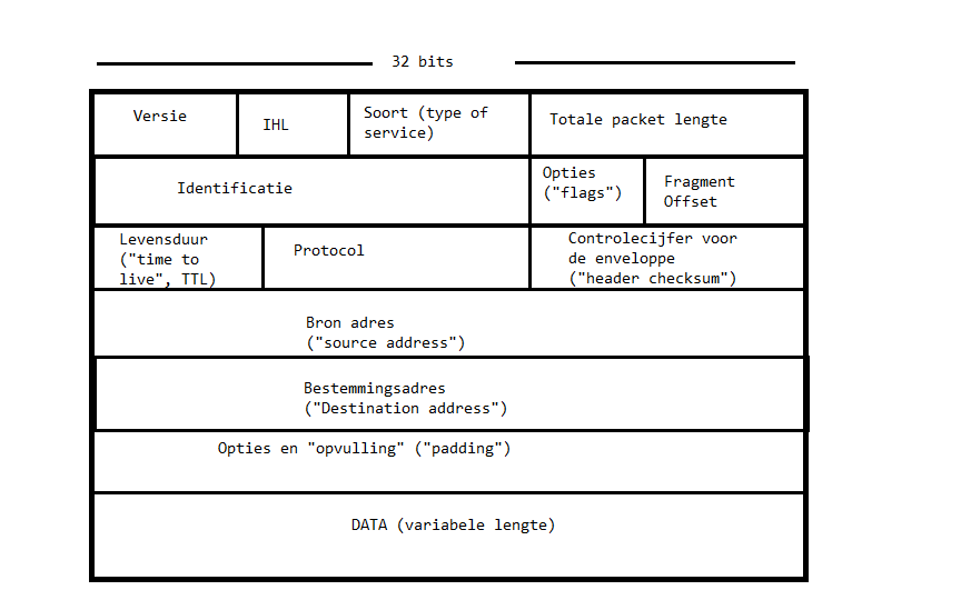 Een schematische beschrijving van een IPv4-packet.